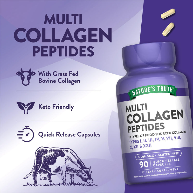 Nature's Truth Multi Collagen Peptides | 2000 mg | 90 Capsules | 10 Types of Collagen | Keto Friendly,Non-GMO & Gluten Free Supplement