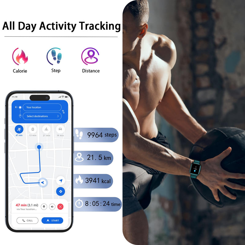 [Australia] - Stiive Fitness Tracker, Smart Watch for Men Women, Activity Fitness Watch with Heart Rate Monitor, Pedometer, Sleep Monitor, 50 Meters Waterproof Step Tracker Compatible with iOS & Android Phones Cyan 