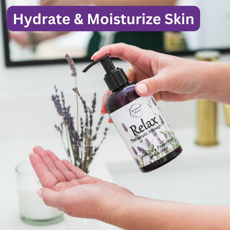 [Australia] - Relax Therapeutic Body Massage Oil - with Best Essential Oils for Sore Muscles & Stiffness – Lavender, Peppermint & Marjoram - All Natural - with Sweet Almond, Grapeseed & Jojoba Oil 8oz 8.5 Fl Oz (Pack of 1) 