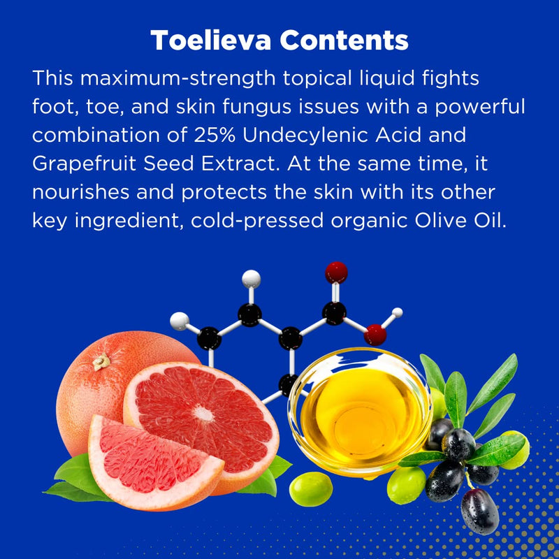 Baar Toelieva Undecylenic Acid Liquid, 25%, 2 oz | Contains 25% undecylenic acid with organic olive oil and grapefruit seed extract for application under and around toenails