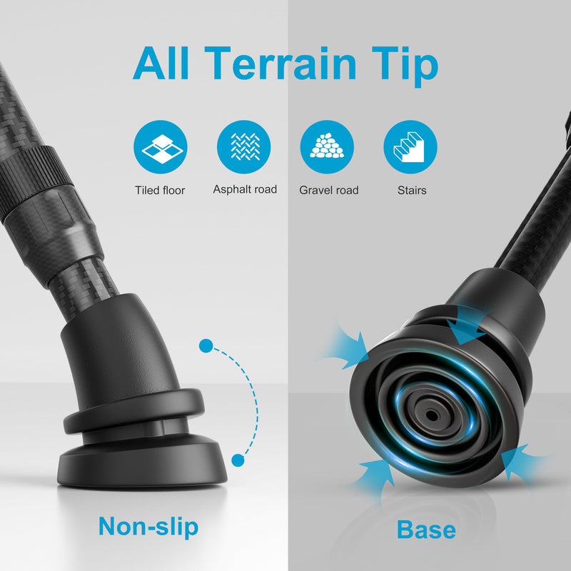 [Australia] - Carbon Fiber Canes for Women & Men – Walking Cane Weighs Only 1.1 lb, Adjustable Walking Stick with Single-Point Base for Seniors, Second Support Handle to Help Rise from Chairs Single Base 