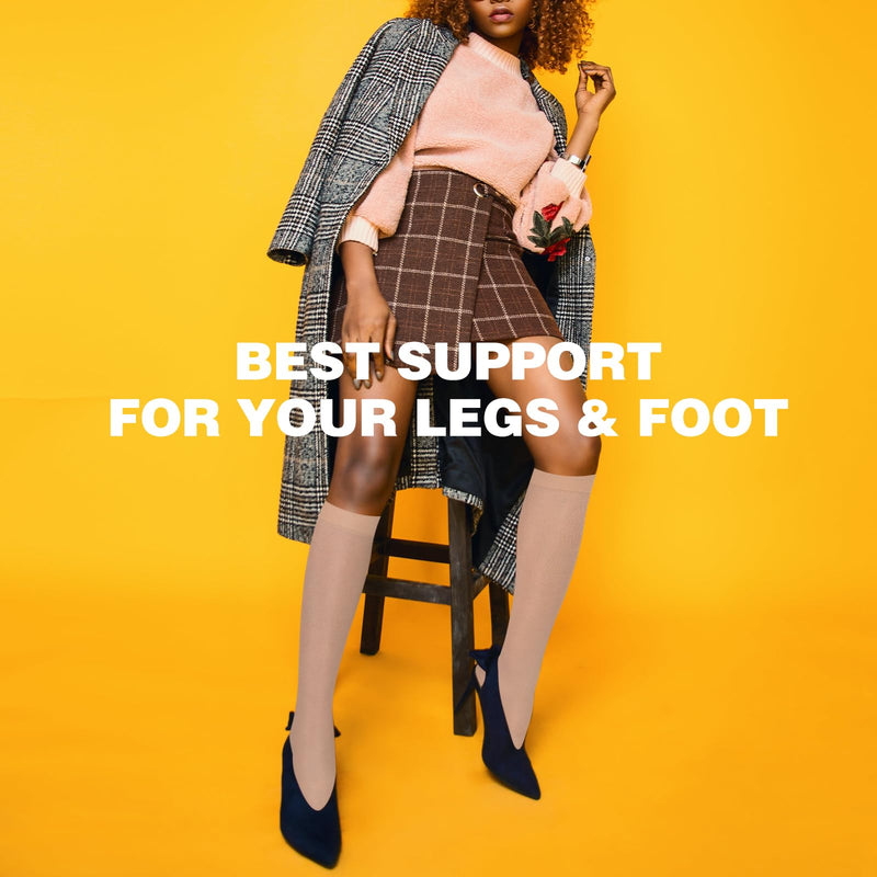 [Australia] - Sheer Compression Stockings for Women, 15-20 mmHg Knee High Circulation Support Stockings, Graduated Medical Compression Socks for Travel, Flight L Beige-Open Toe 