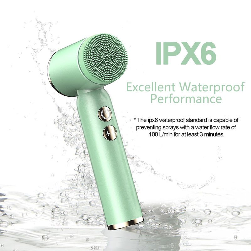 [Australia] - Facial Cleansing Brush, 6 in 1 Electric Face Scrubber with 6 Brush Heads and 3 Spin Speeds for Deep Cleansing, Waterproof Rechargeable Face Brushes for Dry Oily Sensitive Skin (Green) 