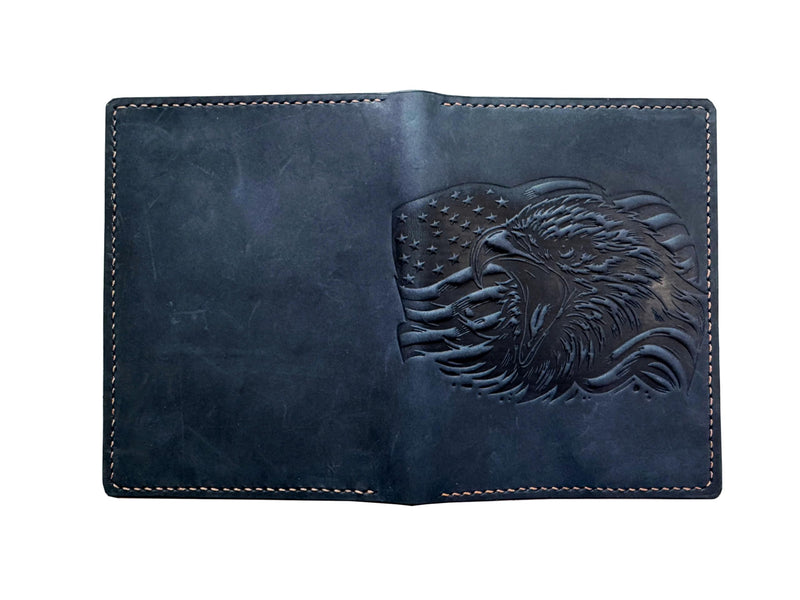 Handmade Leather Wallet for Men with American Eagle Engraving – Full Grain Leather Bifold Wallet – Gift for Him