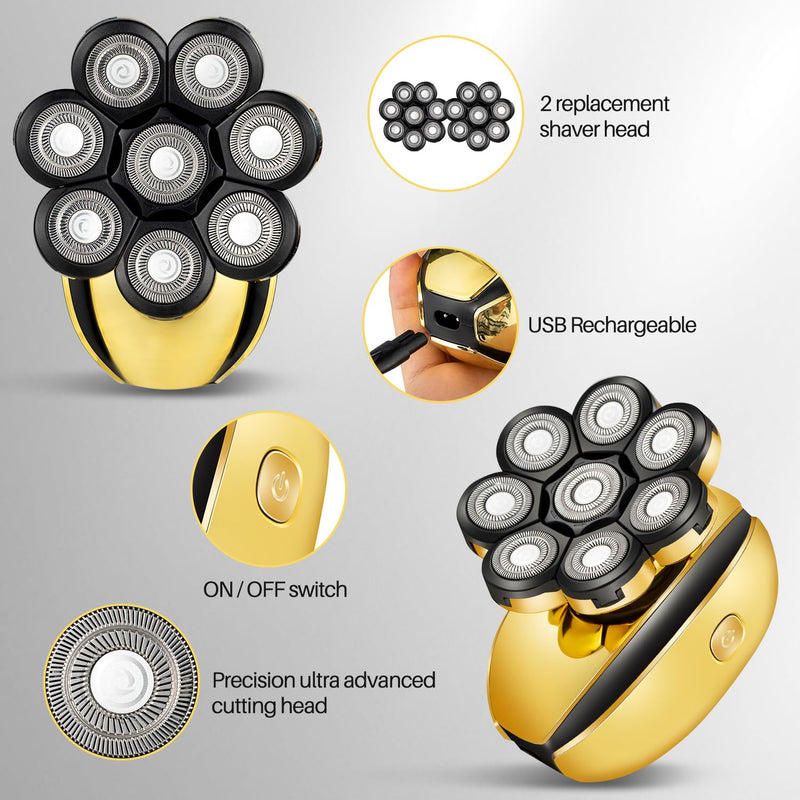 [Australia] - Head Shavers for Bald Men Multifunctional Electric Razor Rechargeable 8D Rotary Shaver Mens Balding Grooming Kit with Nose & Ear Trimmer 
