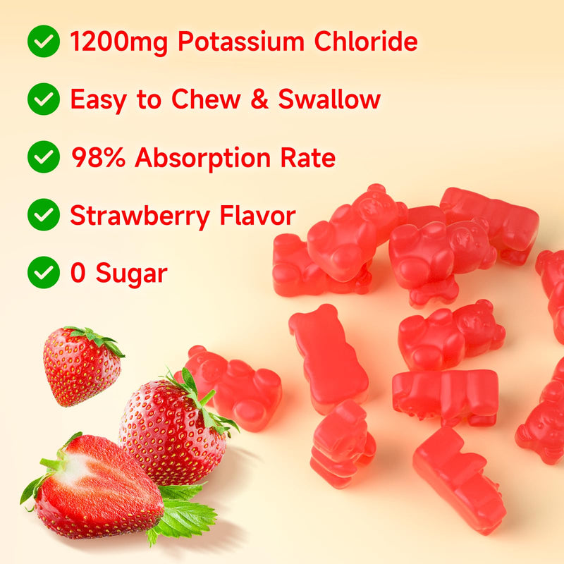 [Australia] - softbear Potassium Gummies for Adults, Sugar Free Potassium Chloride Gummies 1200mg Support Leg Cramps & Electrolyte Balance High Potency Potassium Supplement, Strawberry Flavor 120 Count 60 Count (Pack of 2) 