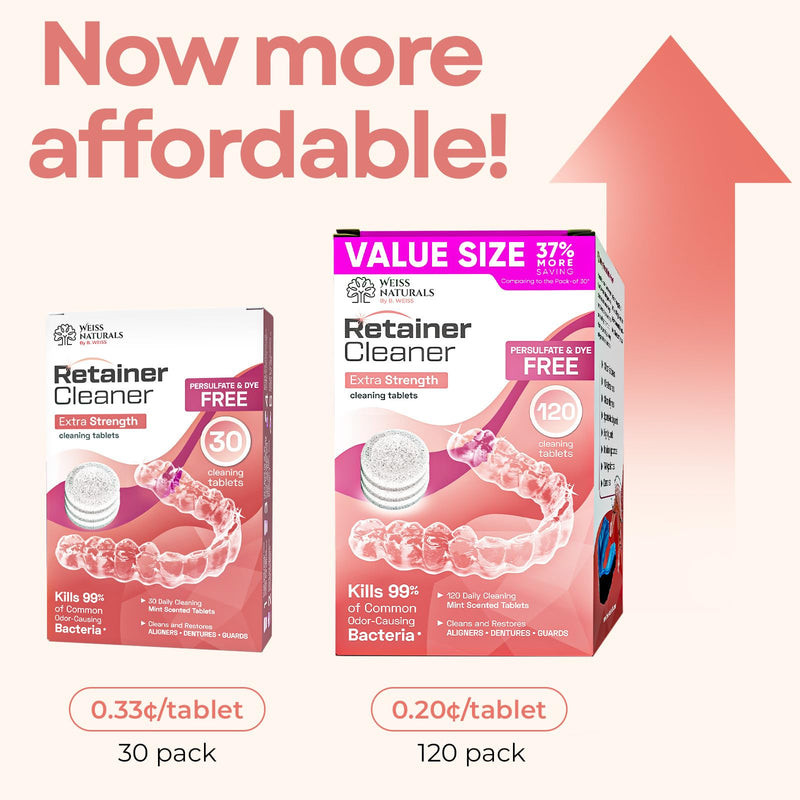 [Australia] - Weiss Naturals Retainer Cleaning Tablets, Invisalign Cleaner, Remove Stains, Odors & Plaque, FSA & HSA Eligible, Night Guard Cleaner PERSULFATE & DYE-FREE 2-Month Supply, Denture Cleaners, 60 Tablets 30 Count (Pack of 2) 
