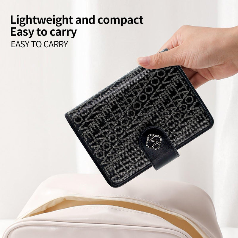 Passport Holder Wallet Bag with AirTag Holder, Card Slots and Passport Solt Ticket Cash Solt, Photo Solt Sim Card Pen Slot.Black Black