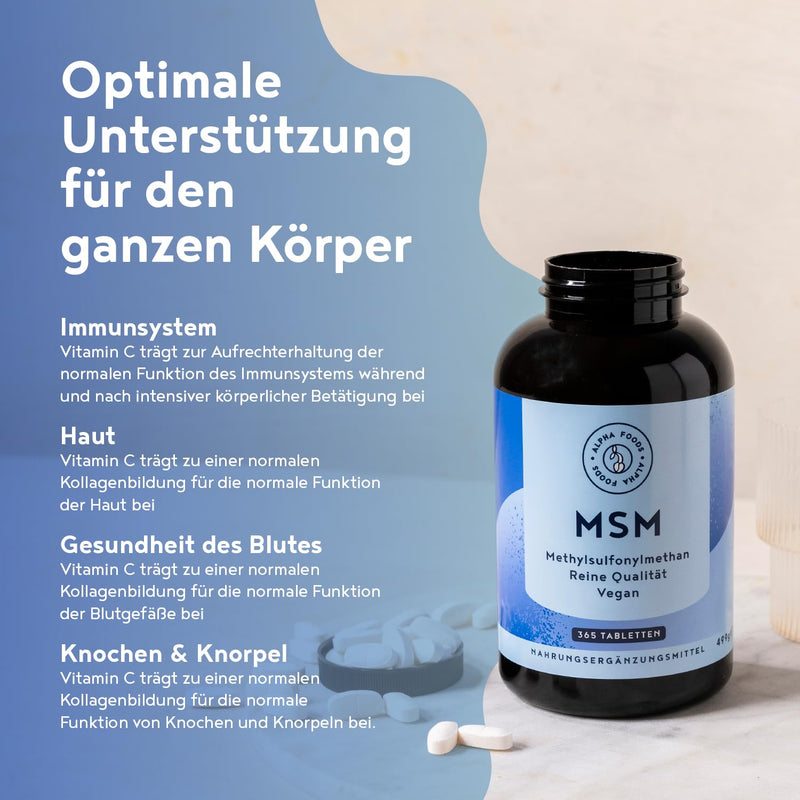 [Australia] - MSM 2000mg with vitamin C - 365 tablets with methylsulfonylmethane - More compact MSM powder than capsules - High dosage and vegan - Alpha Foods 