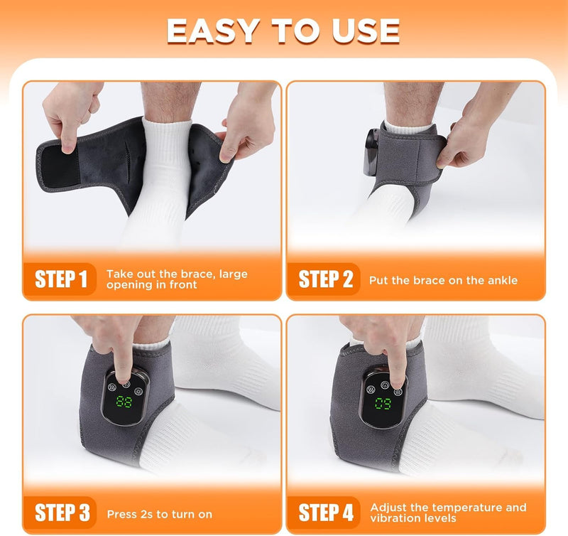 Cordless Ankle Massager with Heat, Rechargeable Ankle Heating Pad Wrap for Pain Relief, Portable Heated Foot Massager for Neuropathy Plantar Fasciitis, 5 Heat Levels 3 Vibration Modes Auto Shut Off L