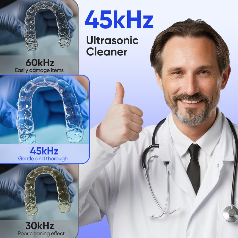 [Australia] - MySmile Ultrasonic Retainer Cleaner- 45kHz Denture Cleaner Machine with 200ML Capacity for Aligner, Mouth Guard, Braces, Portable Dental Cleaning Pod with 2 Mode Digital Timer for Home, Travel (BLACK) BLACK 