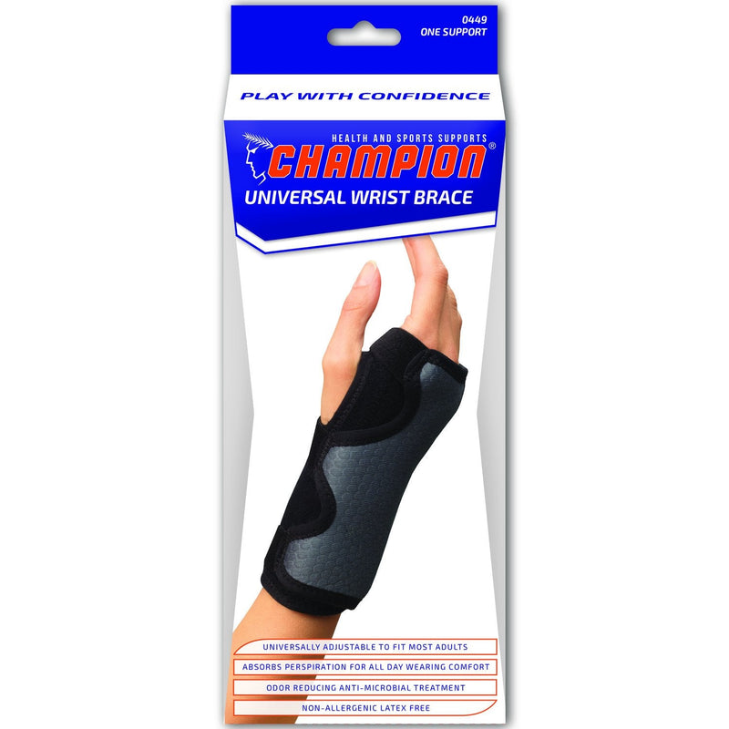 Champion Wrist Support, Universal Fit, Removable Splint, 3-Strap, Airmesh Fabric, Black,