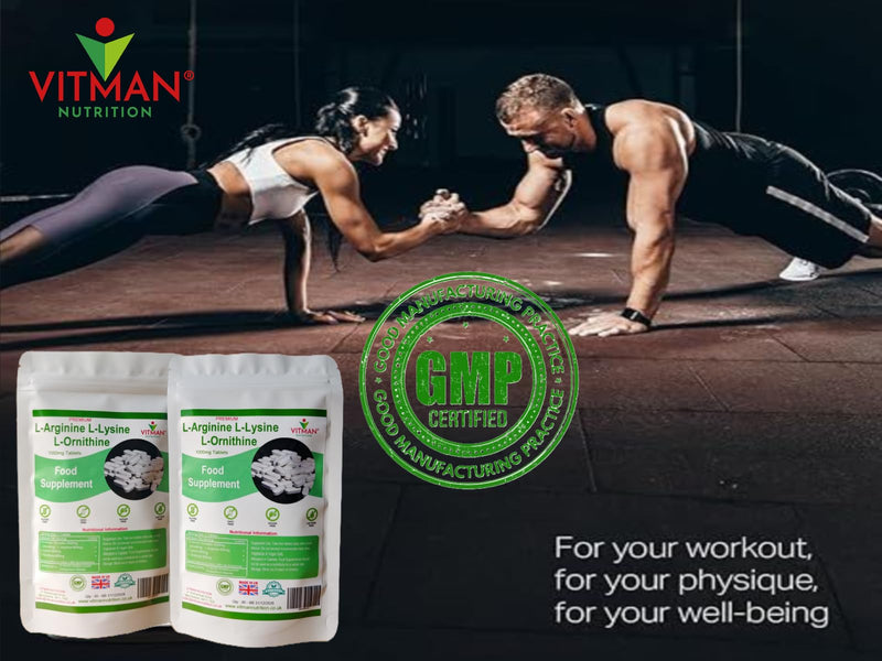 L-Arginine L-Lysine L-Ornithine Tablets - Synergistic Amino Acid Complex 120 x 800mg Pills - Health Supplement Bodybuilder Gym Muscle Mass Support - Promotes Optimal Assimilation & Absorption (120)