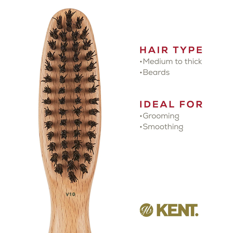 Kent V10 Vegan Boar Bristle Hair Brush and Beard Brush for Men, Eco Friendly Bristle Brush for Smoothing Hair, Taming Beards and Mustaches (Small) Small