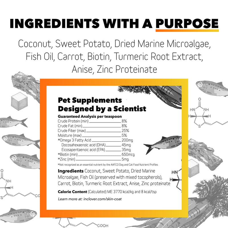 In Clover Dog Skin and Coat Supplement, BioRadiant Natural Supplement for Dogs, Healthy Skin and Coat Supplement, Fish Oil Alternative Uses Carrots, Coconut, Omega 3's, Biotin and Zinc Soothe Skin - PawsPlanet Australia
