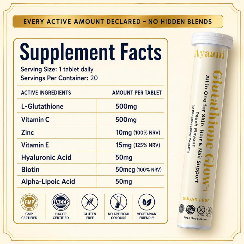 Glow+ Peach 7-in-1 Glutathione Beauty Drink | Glutathione 500mg + Vitamin C 500mg | Hyaluronic Acid, Biotin, Zinc & ALA | Skin Glow, Even Tone & Radiance | Zero Sugar, No Fillers | 20 Count