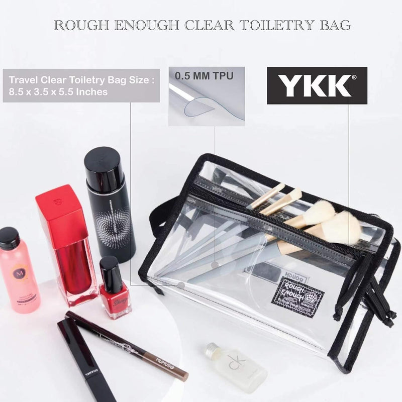 Rough Enough Clear Travel Toiletry Bag Cosmetic Bags Makeup Organizer Pouch for Women Men Bundle Set