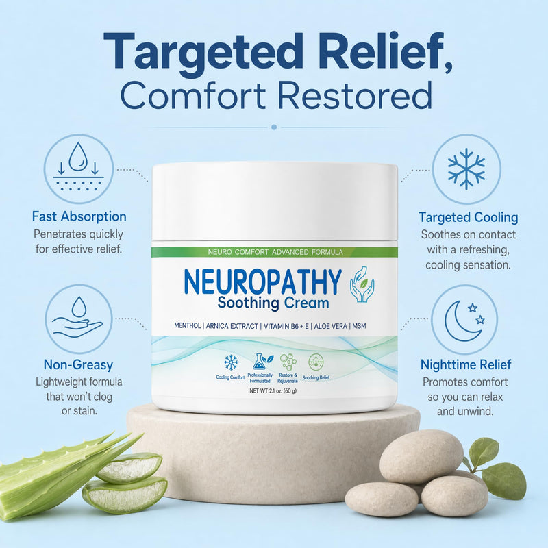 Neuropathy Soothing Cream - Fast-Absorbing Cooling Relief for Legs, Feet & Hands | Advanced Formula with Aloe Vera, Arnica, MSM & Vitamin B6, 2 fl oz
