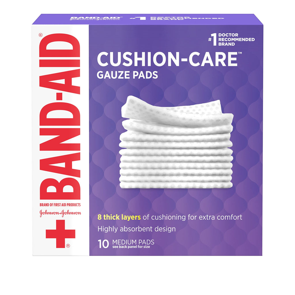 Band-Aid Brand Cushion Care Non-Stick Gauze Pads, Individually-Wrapped, Medium, 3 in x 3 in, 10 ct Medium (Pack of 10) Medium 3x3