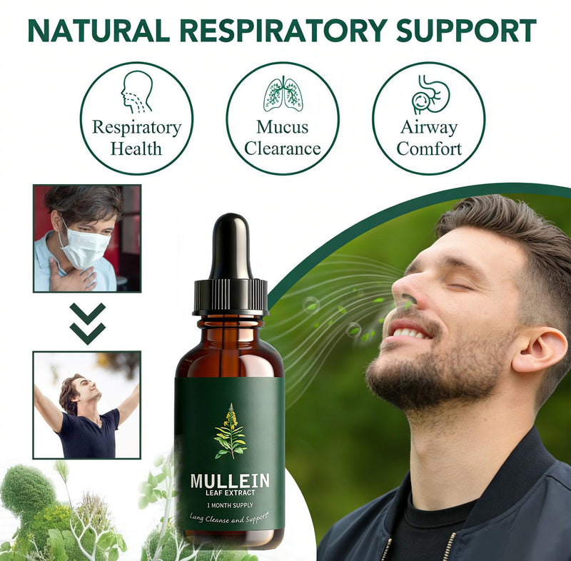 Mullein Drops for Lungs, 2 Pack Mullein Leaf Extract with Chlorophyll, for Lungs Cleanse and Healthy Breathing, 60ml/Pack, 2 Month Supply