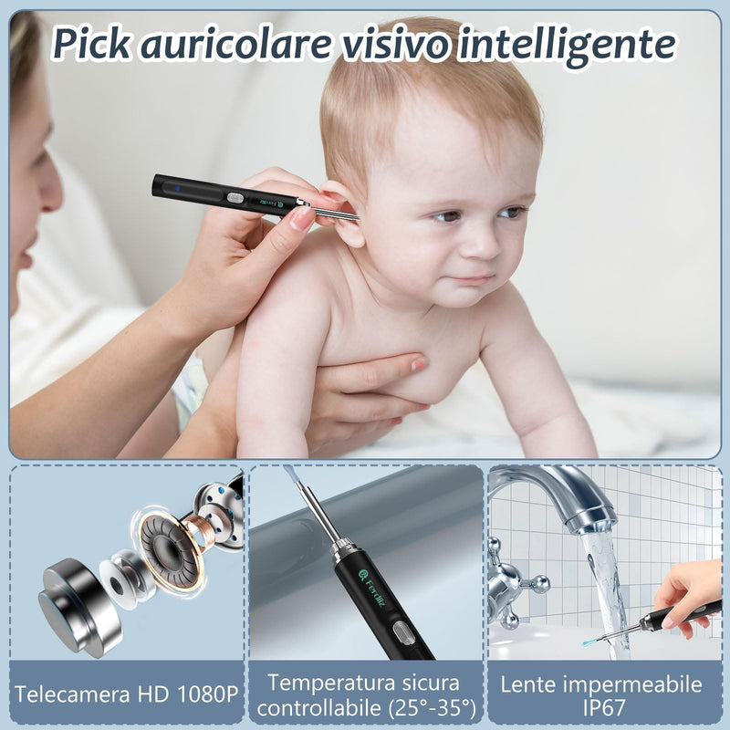 [Australia] - Earwax Remover Otoscope, Ferdiiz 1080P Ear Cleaner with Camera, IP67 Waterproof Ear Cleaning for iPhone, iPad and Android Smartphones.(Black) Black 1 