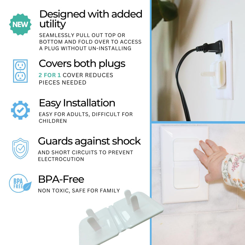 [Australia] - White Double Outlet Covers Baby Proofing (10 Pack, 20 Sockets) | Baby Proof Plug Covers for Electrical Outlets | Safe & Secure Baby Safety Products | Childproof Socket Covers Protect Toddlers & Babies 10 White Outlet Covers 