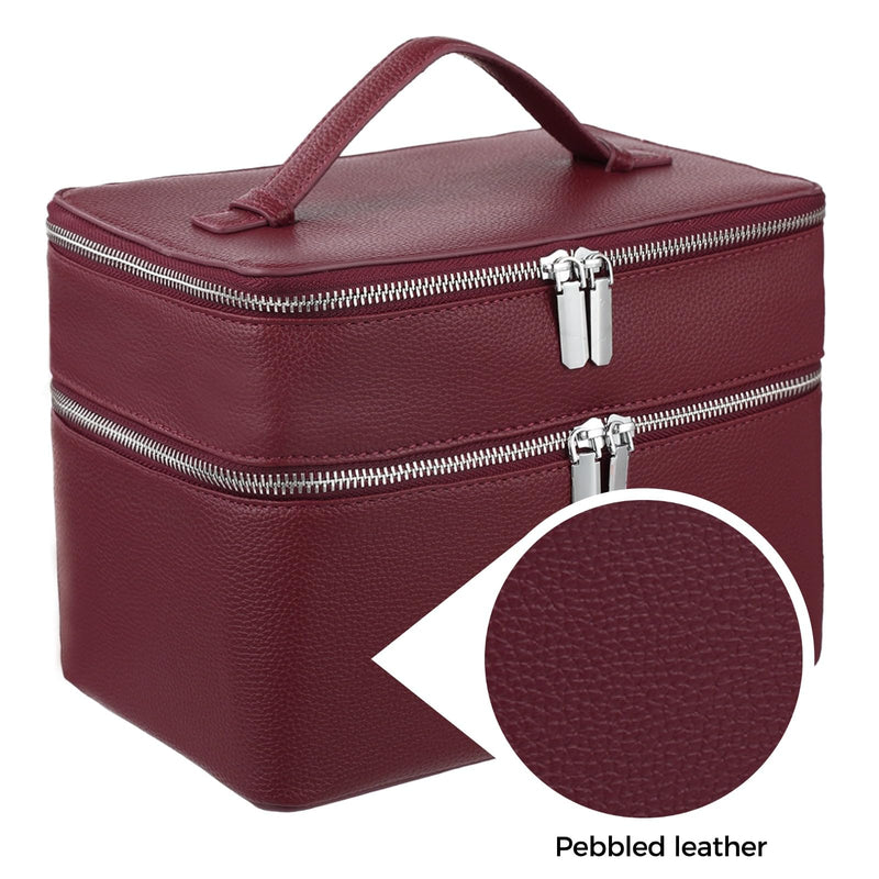 Makeup Vanity Bag for Women - Large Capacity Cosmetic Organizer with Removable Liner, Waterproof PU Leather Skincare Bag, Portable Chic Cosmetic Make Up Case for Skincare, Accessories,StyleC, Burgundy StyleC