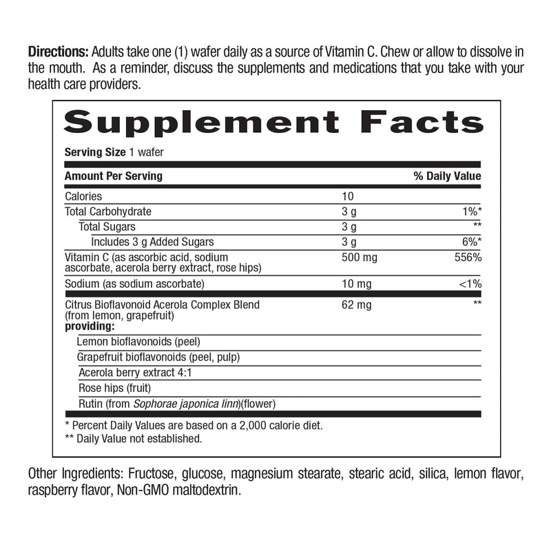 Country Life Acerola Vitamin C Complex 500 mg Chewable Wafers, 90 Count | Berry-flavored daily support for immune health and antioxidant activity with citrus bioflavonoids and rose hips 90 Count (Pack of 1)