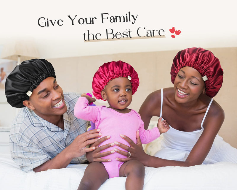 [Australia] - YANIBEST Silk Bonnet for Sleeping Satin Bonnet Hair Bonnets for Women and Men Double Layer Ajustable Bonnet for Curly Braids Hair Large 02-black 