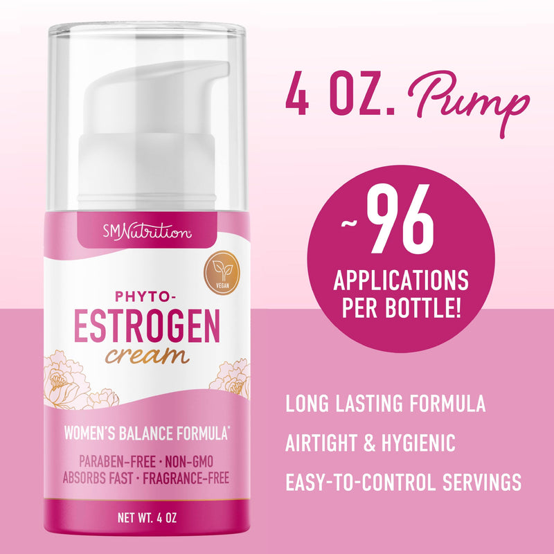 [Australia] - Phyto Estrogen Cream for Women with Wild Yam | Plant Based Hot Flash, Menopause & Menstrual Cycle Support | Black Cohosh, Dong Quai, Red Clover | 96 Topical Servings | 4oz Pump | Vegan, Paraben-Free Phyto-Estrogen 