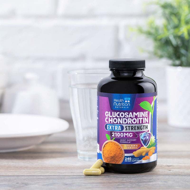 [Australia] - Glucosamine Chondroitin Supplements MSM Complex - Joint Support with Turmeric, Boswellia, Quercetin for Joints, Back, Hands, Bones, Knees & Mobility, Triple Strength Glucosamine Sulfate - 240 Capsules 240 Count (Pack of 1) 