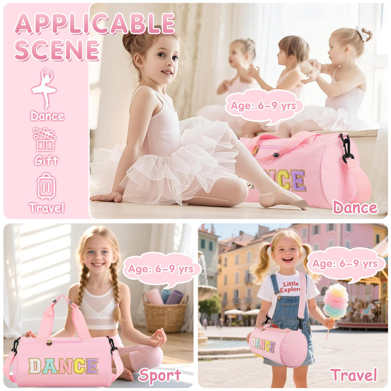 Personalized Dance Duffel Bags for Girls 6-9, Cute Colorful Chenille Letter Dance Ballet Workout Bag Gifts for Teen Girls, Waterproof Toddler Travel Weekender Duffel Bag with Adjustable Straps(Pink) Pink Medium