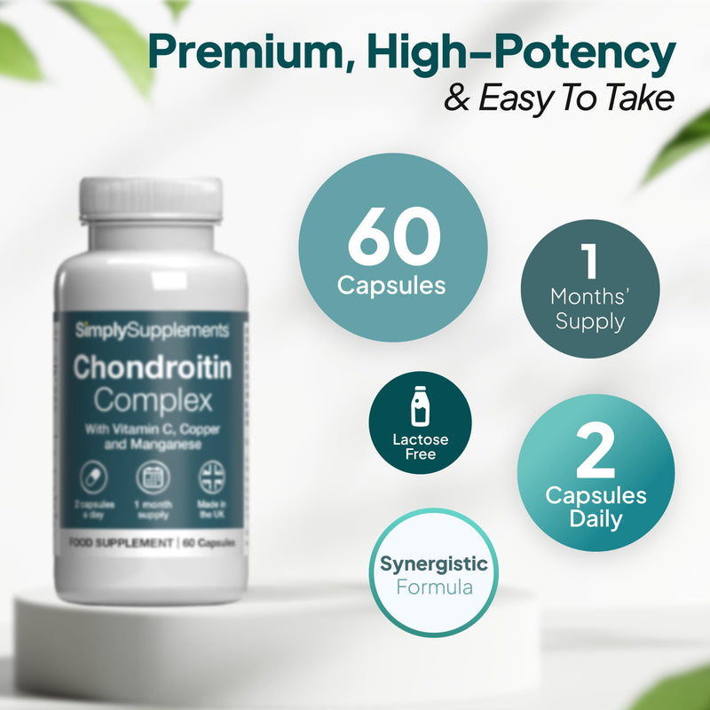 Chondroitin Complex with Vitamin C, Copper & Manganese | Advanced Bones, Joint & Immune Support | 60 Capsules | UK-Made & GMP Certified