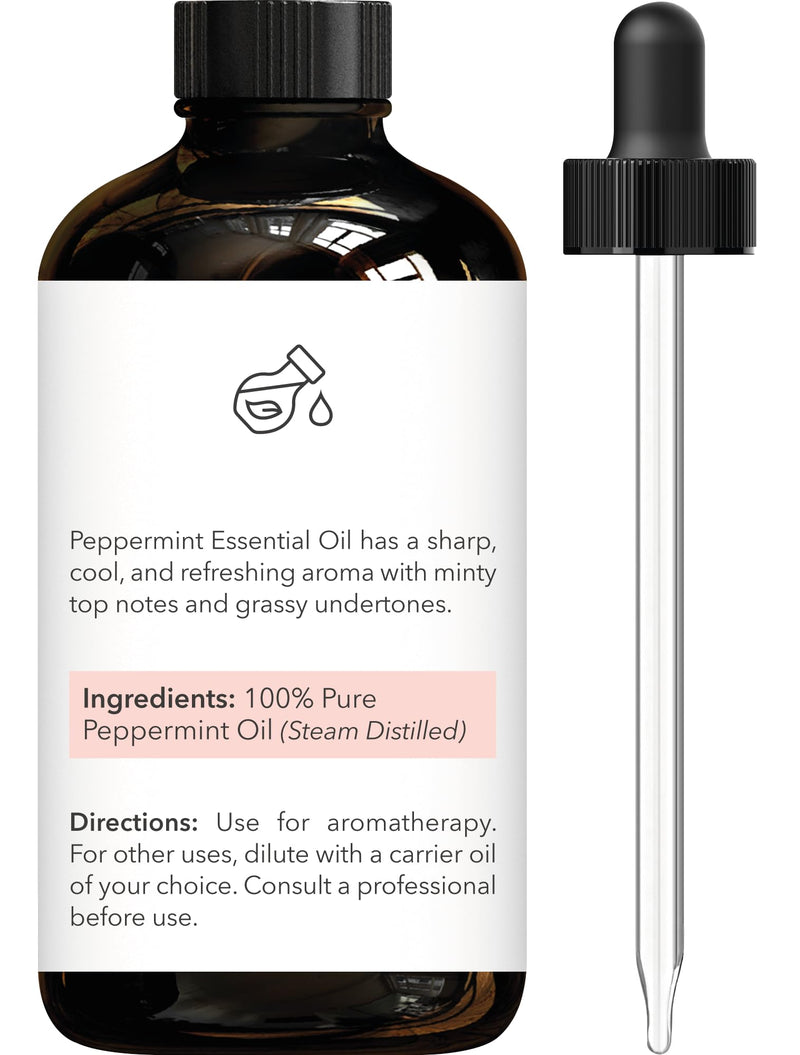 [Australia] - Brooklyn Botany Peppermint Essential Oil - Huge 4 Fl Oz - 100% Pure and Natural - Premium Grade with Dropper - for Aromatherapy and Diffuser 4.00 Fl Oz (Pack of 1) 