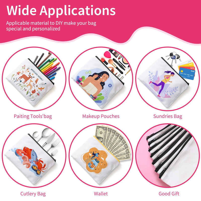 AMDAILY 50Pcs Sublimation Blank Canvas Makeup Bags w/Black Zipper and 50 Pcs Ivory Sublimation Blank Canvas Makeup Bags