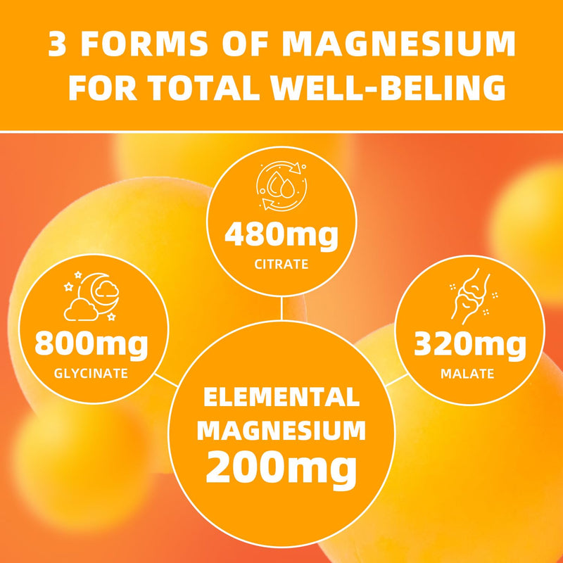Magnesium Glycinate Gummies, 120 Count | Sugar Free Magnesium Glycinate, Citrate, Malate Blend Gummies for Adults with Vitamin C, B6, Zinc, Vegan