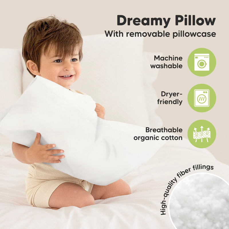 [Australia] - Toddler Pillow with Pillowcase - 13x18 My Little Dreamy Pillow, Organic Cotton Toddler Pillows for Sleeping, Kids Pillow, Travel Pillows, Mini Pillow, Nursery Pillow, Toddler Bed Pillow (Soft White) Soft White 