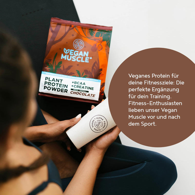 [Australia] - Vegan Protein Powder + Creatine + BCAA | Chocolate | 600g protein powder | Premium quality protein | Made in Germany | Alpha Foods 