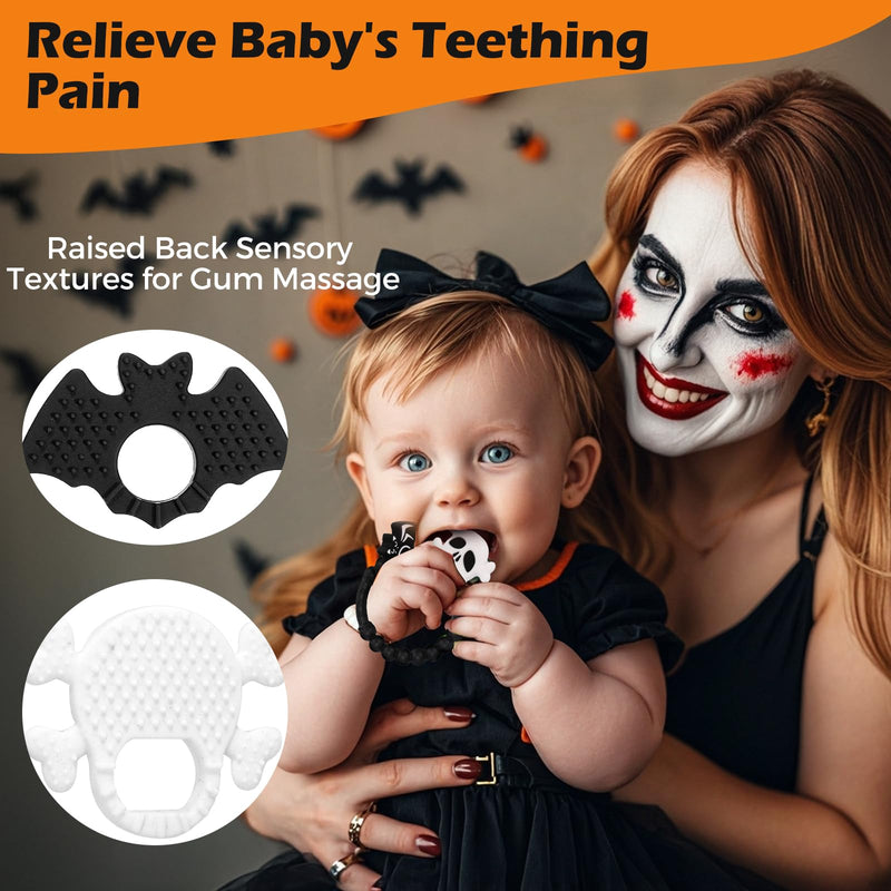 [Australia] - Halloween Baby Teething Ring Toys ‚Äì Skull & Bat Silicone Teethers for Newborns, Infants & Toddlers ‚Äì Sensory Chew Bracelet for Teething Relief ‚Äì Perfect Baby‚Äôs First Halloween Basket Stuffers 
