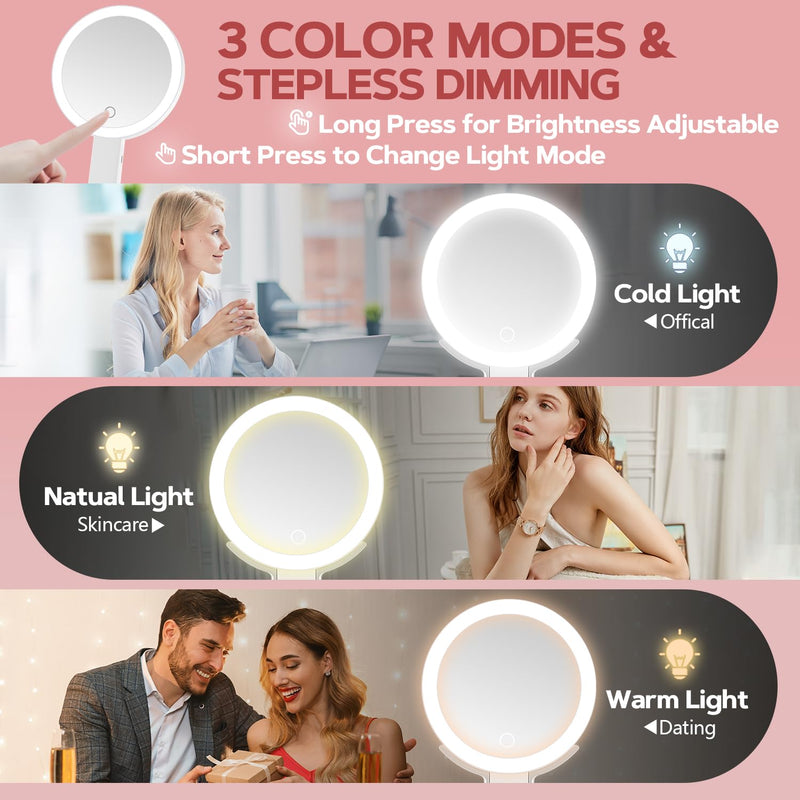 [Australia] - MIYADIVA Lighted Makeup Mirror, 30X Magnifying Mirror with Light and Adjustable Brightness, Hanging and Handheld Mirror with Handle, Portable Travel Makeup Mirror with Lights, Vanity Mirrors for Women White 