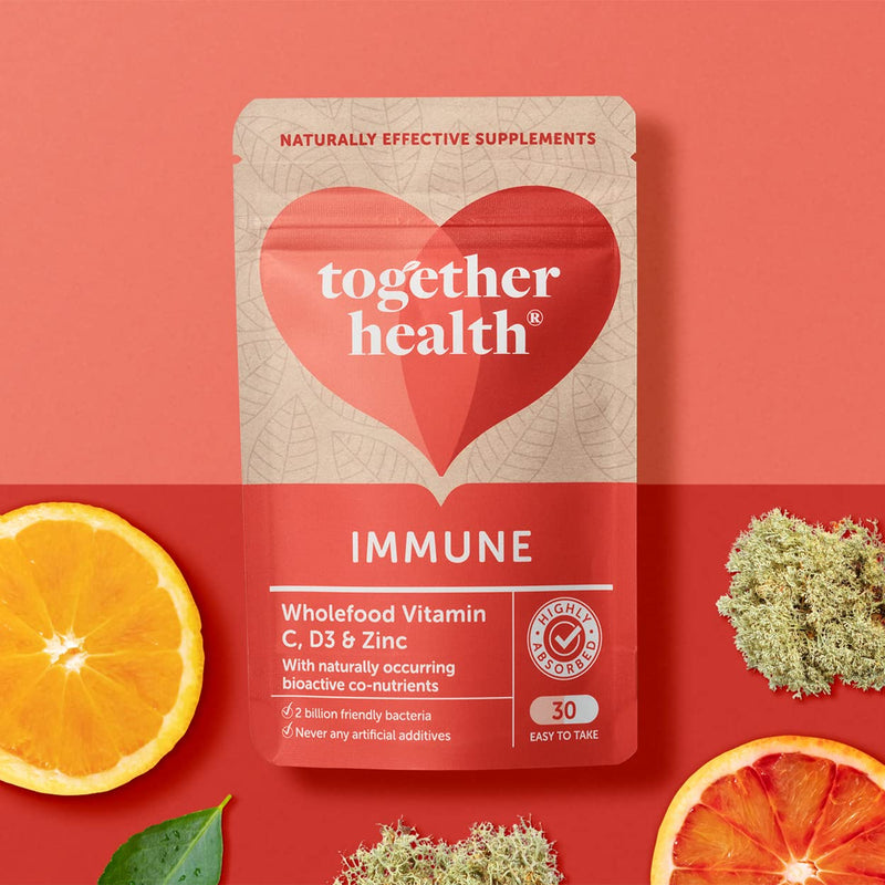 Immune Support Supplement – Together Health – Whole Food Nutrients – Vitamin C, Zinc, Selenium & Live Bacteria – Vegan Friendly – Made in The UK – 30 Vegecaps 1 count (Pack of 30)
