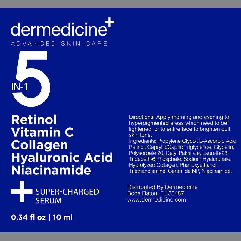 5 in 1 Face Serum with Retinol, Vitamin C, Collagen, Trial Size, 10 ml | Also with hyaluronic acid and niacinamide, may help improve the appearance of fine lines and dark spots 0.33 Fl Oz (Pack of 1)