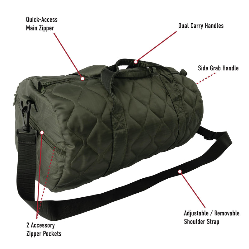 Rothco Lightweight Woobie Duffle Bag – Quilted Casual Travel Gym Clothing Overnight Bag One Size Black