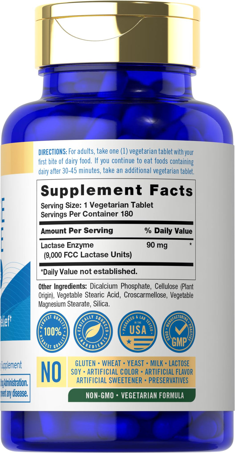 [Australia] - Carlyle Fast Acting Lactase Enzyme Pills | 9000 FCC | 180 Tablets | Dairy Relief Supplement | Max Strength Support | Non-GMO, Gluten Free Supplement 