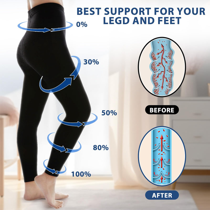 [Australia] - 20-30 mmHg Compression Pantyhose Stockings for Women, Footless Medical Compression Stockings, Waist High Opaque Graduated Support Compression Tights for Varicose Veins, Swelling, Teacher, Doctor L Footless,Black 