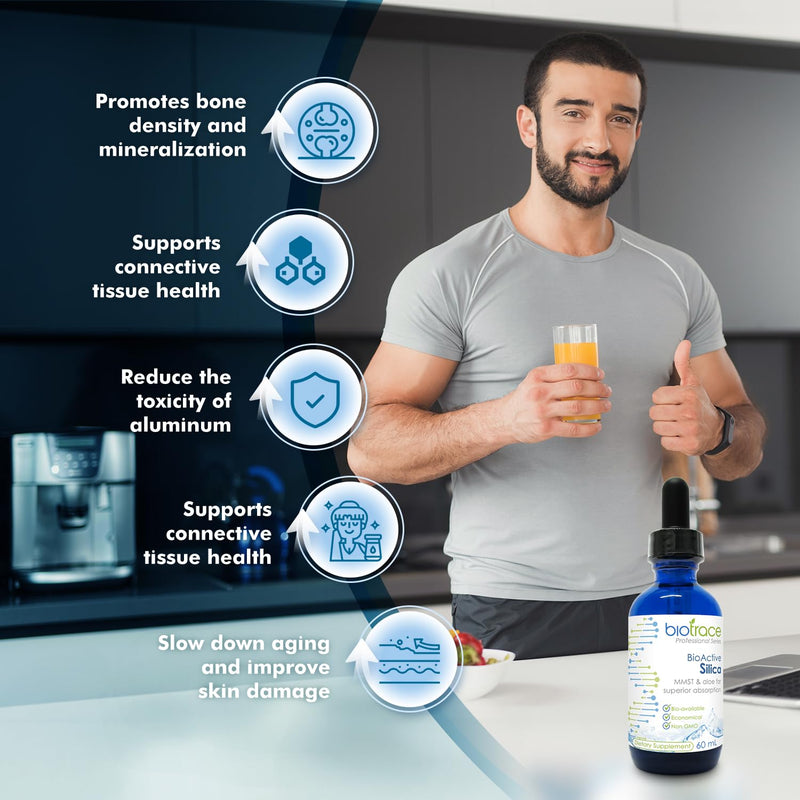 [Australia] - Biotrace BioActive Silica Drops | Liquid Mineral Concentrate for Healthy Hair, Skin, Nails and Collagen Production | Helps Manage Calcium, Joint and Bone Function | 2.02 Fl Oz 