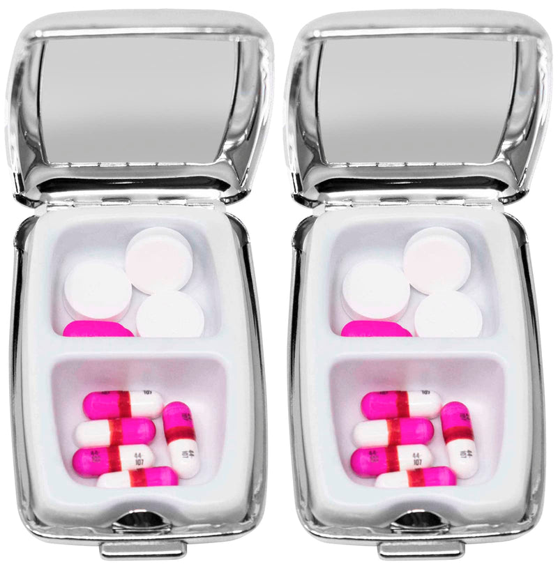 Set of 2 Etched Rectangular Pocket Purse Pill Box & Organizer with Dual Compartments (Four Square - Engravable) Four Square (Engraveable)