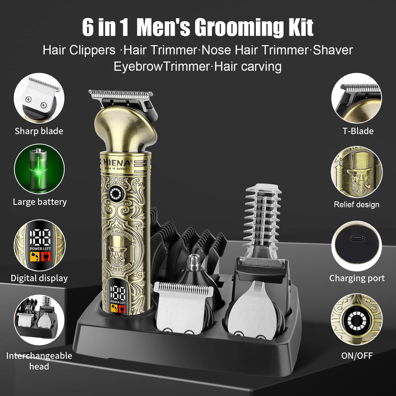 [Australia] - HIENA PRO Beard Trimmer for Men, Electric Razor & Shavers for Men, Cordless T-Blade Hair Clipper Set, Mens Grooming Kit for Shaving Face, Mustache, Body, Ear, Hair,Nose Trimmer 