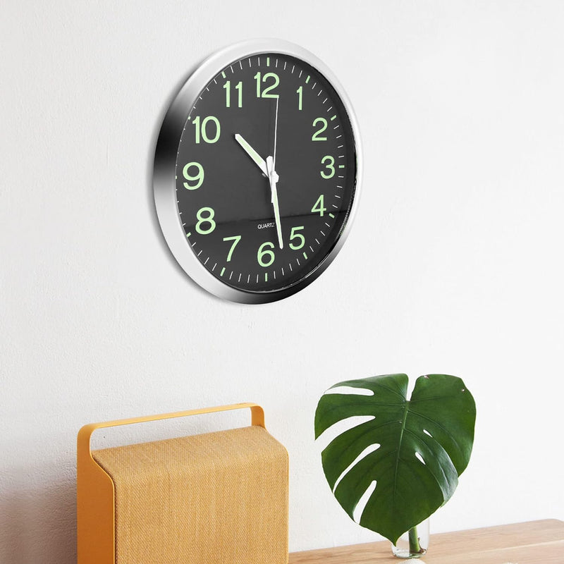 [Australia] - JoFomp Modern Glow in The Dark Wall Clock, 12 inch Non-Ticking Silent Movement Night Light Clock, Aluminum Frame Luminous Function Numbers and Hands, Decorative for Home Living Room Office (Black) Black 