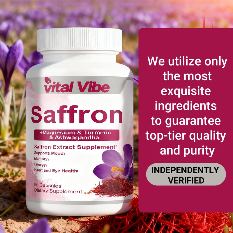 Calm Moon Capsules - Saffron Extract Supplement for Mood Support & Calm Energy – 8-in-1 with Ashwagandha & Magnesium – High Absorption Formula for Focus & Balance - 90 Vegan Capsules